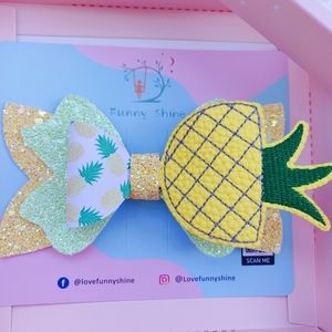 Pineapple Glitter Bow Hair Clip. 5" Big Bow. Girls Hair Clips.